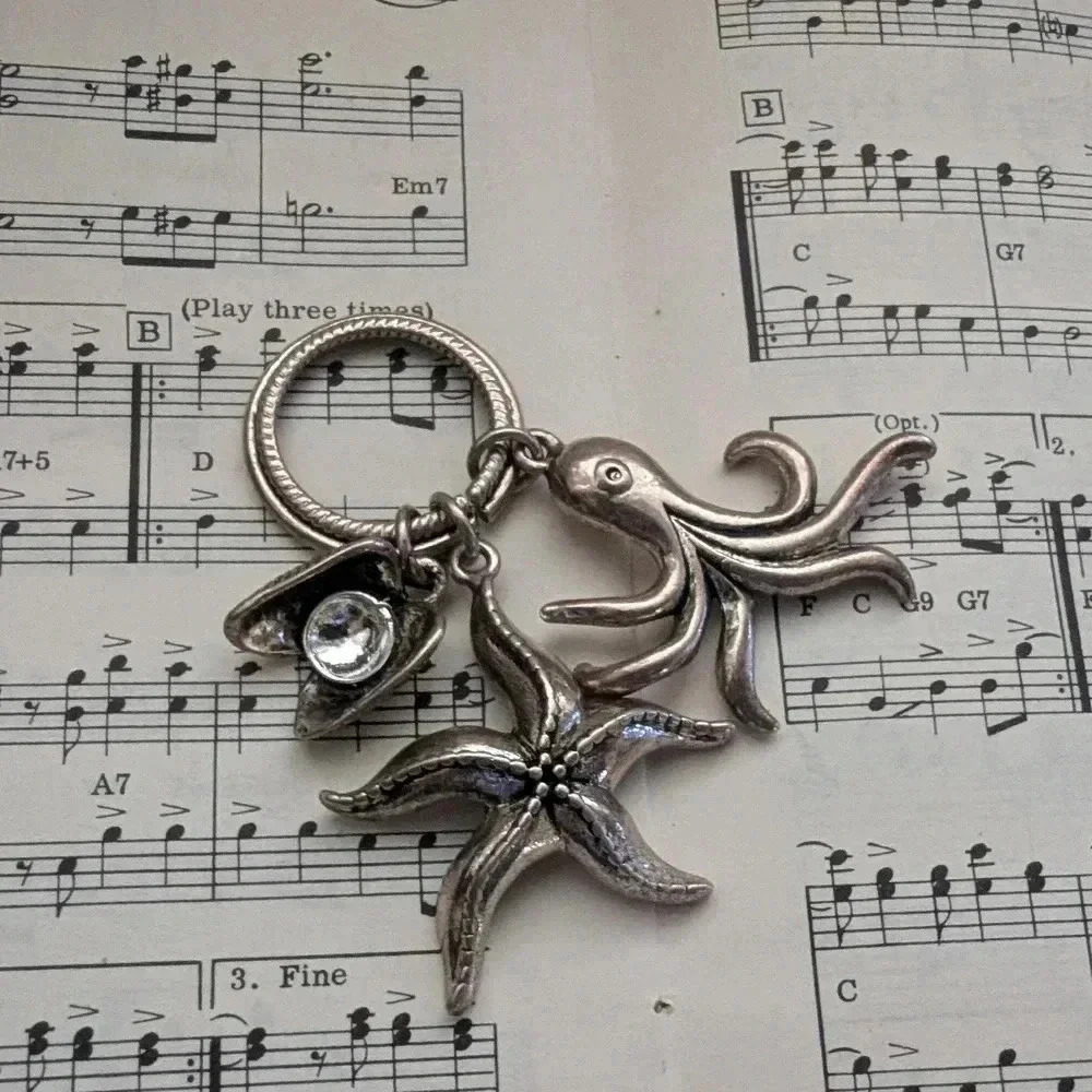 Silver Octopus and Starfish Keychain